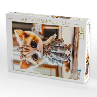 Produktbild: CALVENDO Puzzle K&auml;tzchen in einem karierten Kleid | 1000 Teile Lege-Gr&ouml;&szlig;e 64x48cm Foto-Puzzle f&uuml;r gl&uuml;ckliche Stunden