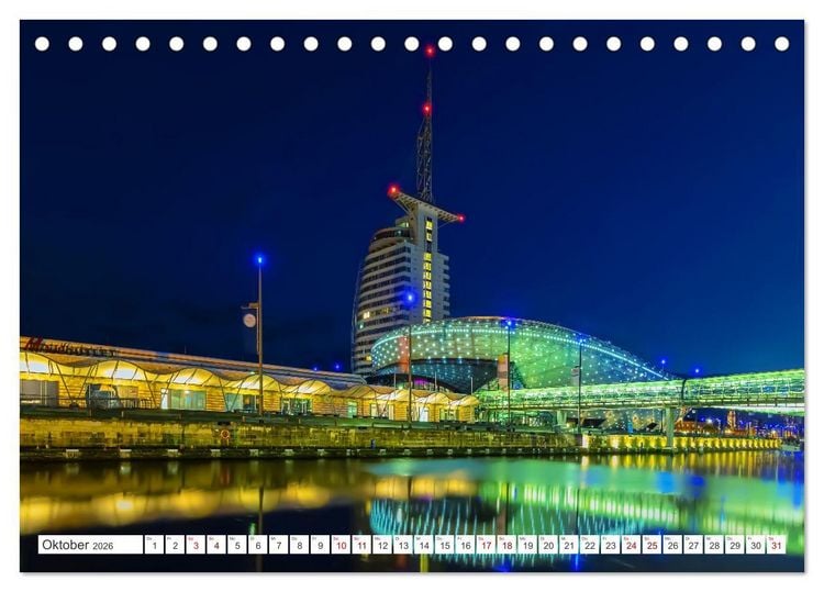 Produktbild: Bremen und Bremerhaven - Nachtaufnahmen (Tischkalender 2026 DIN A5 quer), CALVENDO Monatskalender