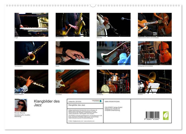 Produktbild: Klangbilder des Jazz (hochwertiger Premium Wandkalender 2026 DIN A2 quer), Kunstdruck in Hochglanz