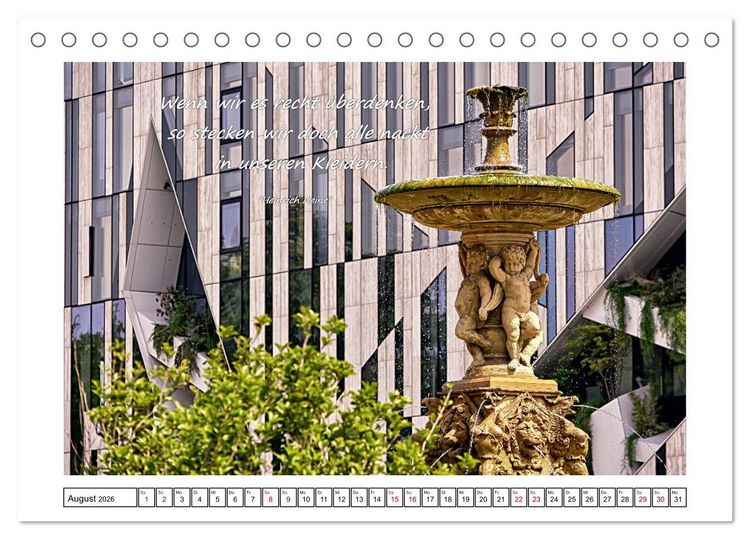 Produktbild: D&uuml;sseldorfer Ansichten mit Zitaten von Heinrich Heine (Tischkalender 2026 DIN A5 quer), CALVENDO Monatskalender