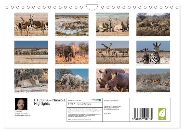 Produktbild: ETOSHA &ndash; Namibia Highlights (Wandkalender 2026 DIN A4 quer), CALVENDO Monatskalender