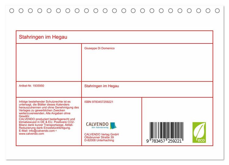 Produktbild: Stahringen im Hegau (Tischkalender 2026 DIN A5 quer), CALVENDO Monatskalender