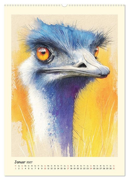 Produktbild: Strau&szlig;e. Afrikas gro&szlig;e Laufv&ouml;gel in Aquarelloptik (Wandkalender 2027 DIN A2 hoch), CALVENDO Monatskalender