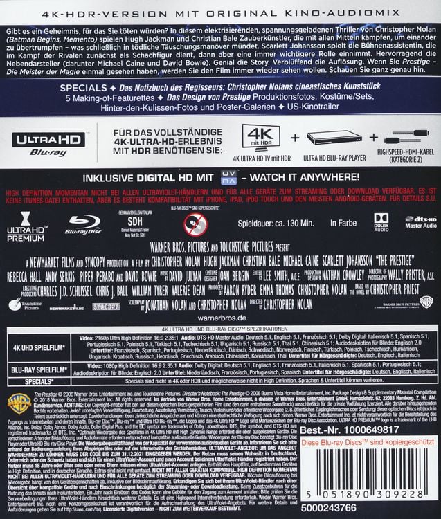 Produktbild: Prestige - Meister der Magie (4K Ultra HD) (+ 2 Blu-rays)