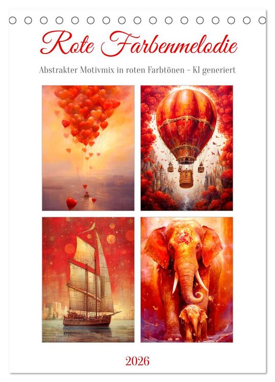 Produktbild: Rote Farbenmelodie (Tischkalender 2026 DIN A5 hoch), CALVENDO Monatskalender