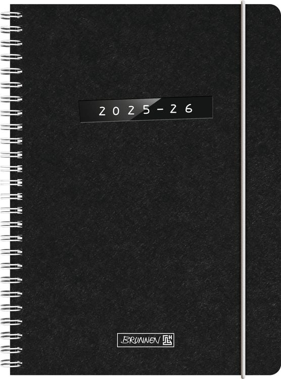 Produktbild: BRUNNEN Schülerkalender (2025/2026) "Monochrome", 2 Seiten = 1 Woche, A5, 208 Seiten, Naturkarton-Umschlag, schwarz