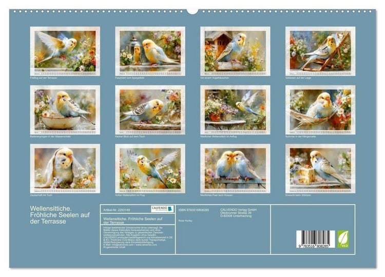 Produktbild: Wellensittiche. Fr&ouml;hliche Seelen auf der Terrasse (hochwertiger Premium Wandkalender 2027 DIN A2 quer), Kunstdruck in Hochglanz