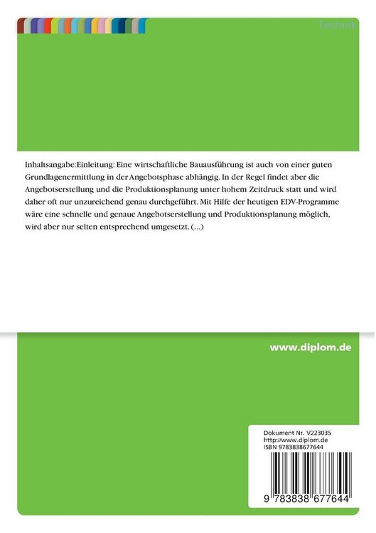 Produktbild: Angebotserstellung und Produktionsplanung eines Gesch&auml;ftshauses mit dem Kalkulationsprogamm vom Baurechenzentrum N&uuml;rnberg (BRZ)