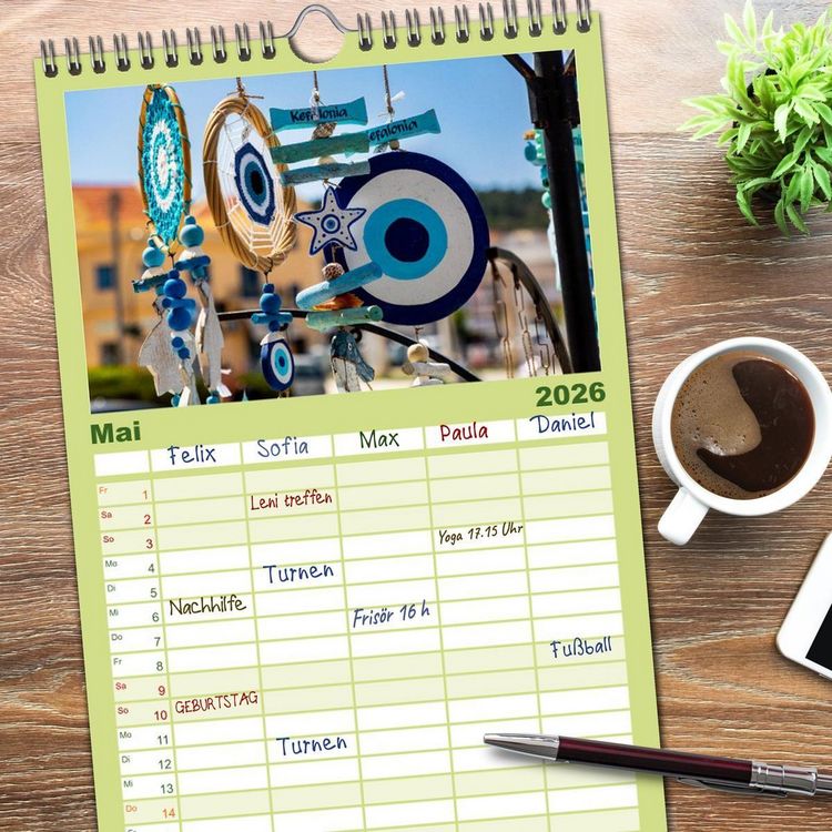 Produktbild: Familienplaner 2026 - Kefalonia Kleine Juwelen im Ionischen Meer mit 5 Spalten (Wandkalender, 21 x 45 cm) CALVENDO