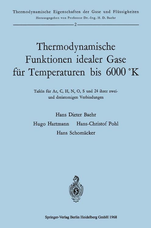Produktbild: Thermodynamische Funktionen idealer Gase f&uuml;r Temperaturen bis 6000 &deg;K