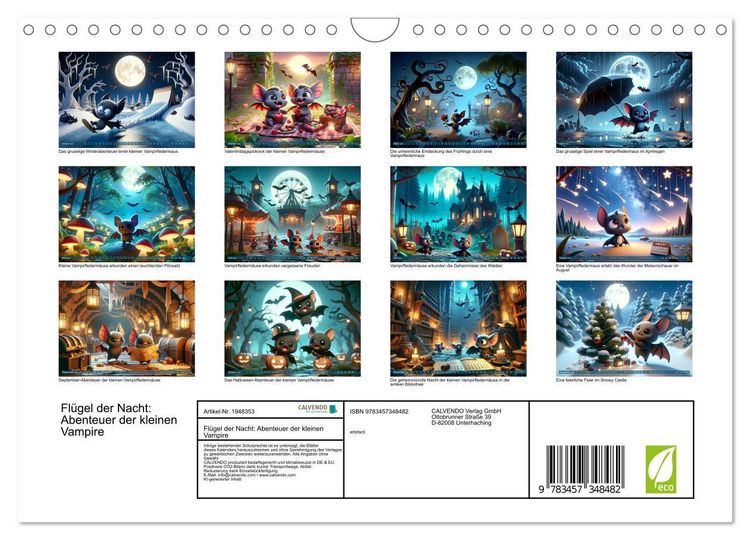Produktbild: Fl&uuml;gel der Nacht: Abenteuer der kleinen Vampire (Wandkalender 2026 DIN A4 quer), CALVENDO Monatskalender