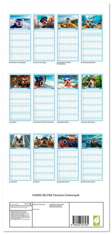 Produktbild: Familienplaner 2026 - HUNDE-SELFIES Tierischer Outdoorspa&szlig; mit 5 Spalten (Wandkalender, 21 x 45 cm) CALVENDO
