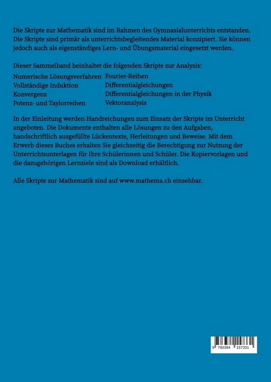 Produktbild: Skripte zur Mathematik - Fortgeschrittene Analysis