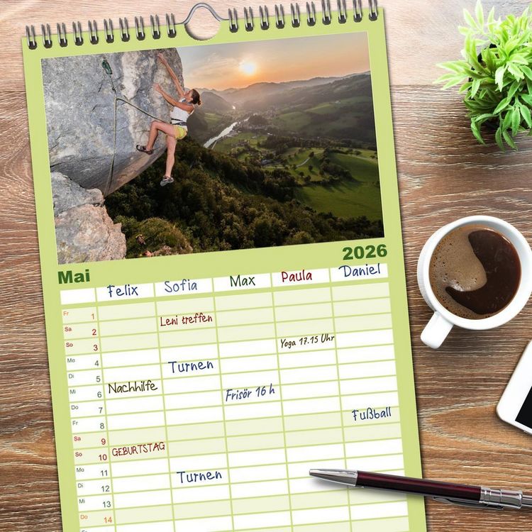 Produktbild: Familienplaner 2026 - Climbing Solutions - Bergsport weltweit mit 5 Spalten (Wandkalender, 21 x 45 cm) CALVENDO