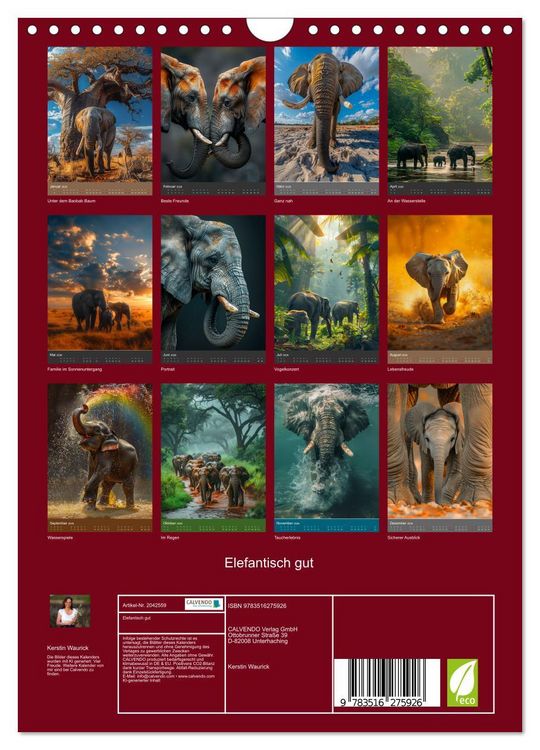 Produktbild: Elefantisch gut (Wandkalender 2026 DIN A4 hoch), CALVENDO Monatskalender