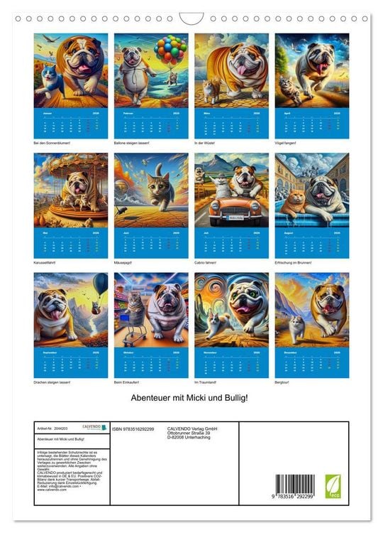 Produktbild: Abenteuer mit Micki und Bullig! (Wandkalender 2026 DIN A3 hoch), CALVENDO Monatskalender