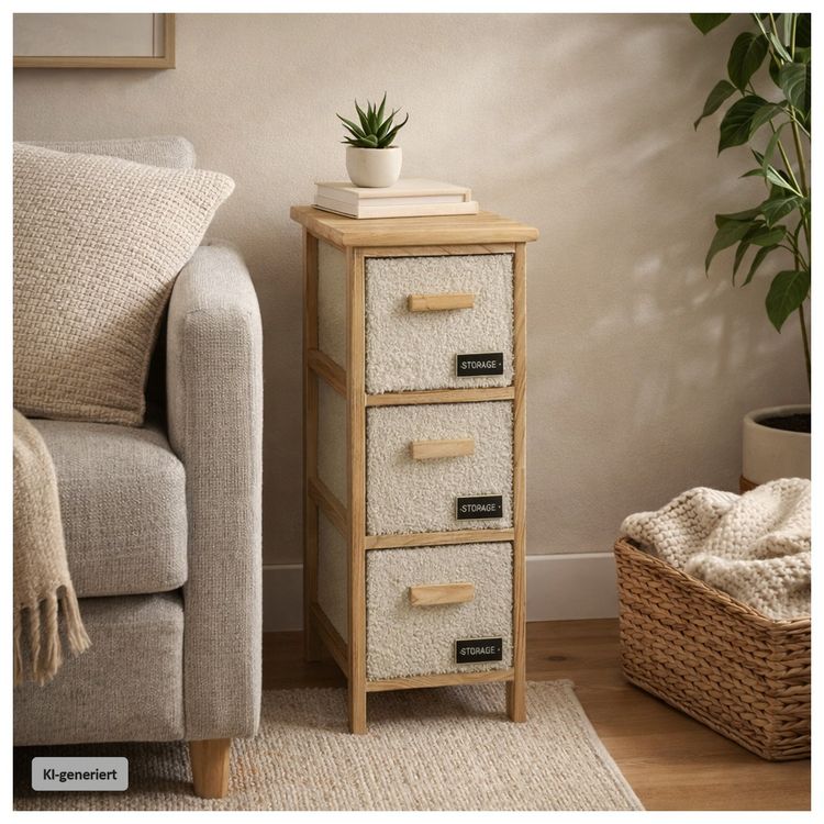 Produktbild: HTI-Living Kommode Melia schmal mit 3 Pl&uuml;sch-Schubladen Kommode Melia schmal mit 3 Pl&uuml;sch-Schubladen