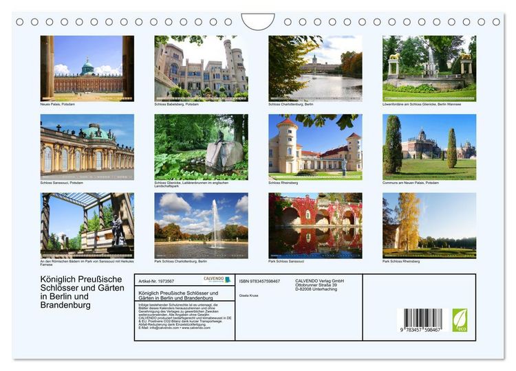 Produktbild: K&ouml;niglich Preu&szlig;ische Schl&ouml;sser und G&auml;rten in Berlin und Brandenburg (Wandkalender 2026 DIN A4 quer), CALVENDO Monatskalender