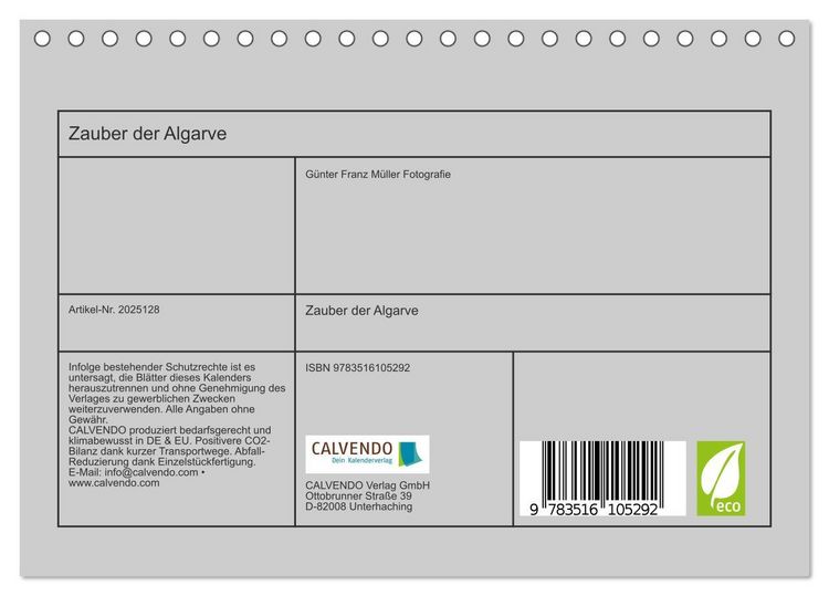 Produktbild: Zauber der Algarve (Tischkalender 2026 DIN A5 quer), CALVENDO Monatskalender