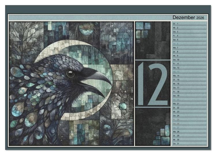 Produktbild: Kr&auml;hen. Verborgene Farbnuancen. Kunst. (Wandkalender 2026 DIN A3 quer), CALVENDO Monatskalender