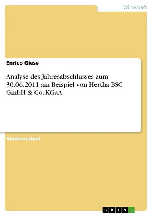 Produktbild: Analyse des Jahresabschlusses zum 30.06.2011 am Beispiel von Hertha BSC GmbH & Co. KGaA