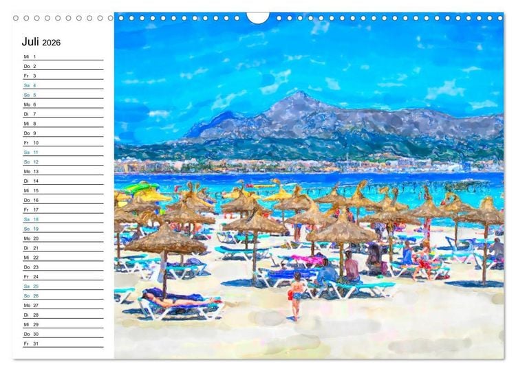 Produktbild: Mallorca - Impressionen in Aquarellfarben (Wandkalender 2026 DIN A3 quer), CALVENDO Monatskalender