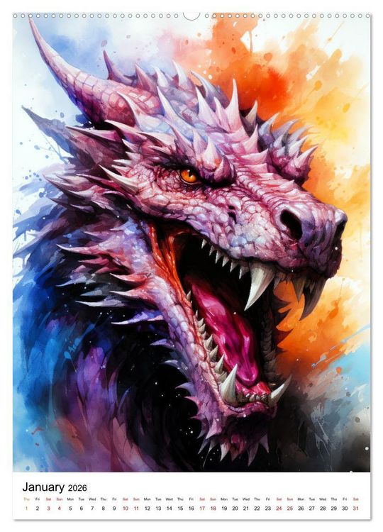 Produktbild: Medieval Drakes (High Quality Premium Wall Calendar 2026 DIN A2 portrait),CALVENDO 12 Month Wall Calendar