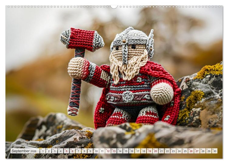 Produktbild: Zauberhafte Wikinger - Nordische Mythologie aus H&auml;kel- und Strickwolle (Wandkalender 2026 DIN A2 quer), CALVENDO Monatskalender