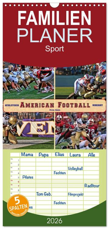 Produktbild: Familienplaner 2026 - American Football - athletisch und riskant mit 5 Spalten (Wandkalender, 21 x 45 cm) CALVENDO