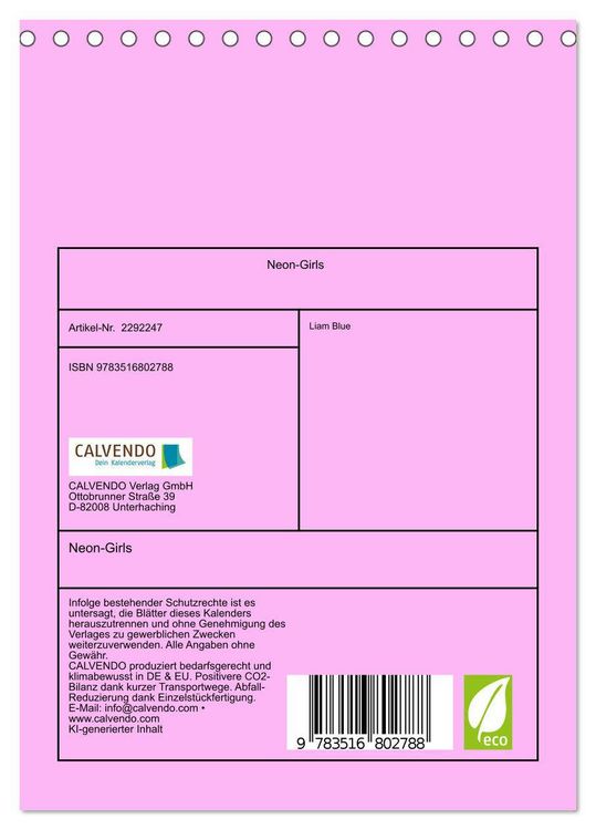 Produktbild: Neon-Girls (Tischkalender 2027 DIN A5 hoch), CALVENDO Monatskalender