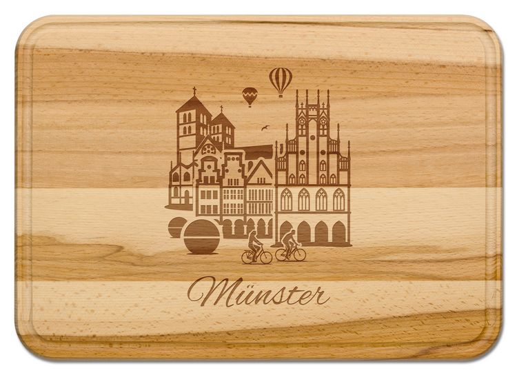 Produktbild: Buchenholz Schneidebrett 35x25cm, Motiv M&uuml;nster