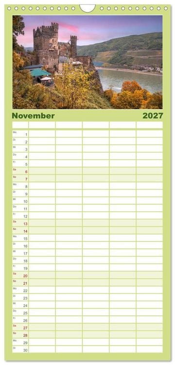 Produktbild: Familienplaner 2027 - Unterwegs - Rhein-Burgen-Weg mit 5 Spalten (Wandkalender, 21 x 45 cm) CALVENDO