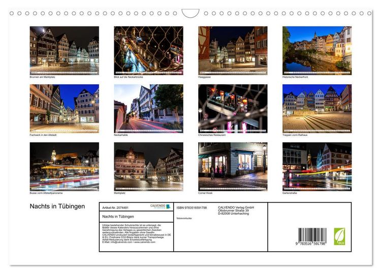 Produktbild: Nachts in T&uuml;bingen (Wandkalender 2026 DIN A3 quer), CALVENDO Monatskalender