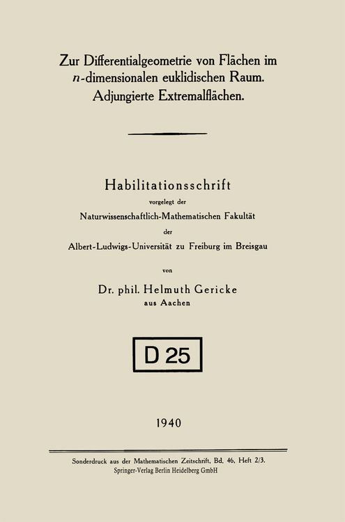 Produktbild: Zur Differentialgeometrie von Fl&auml;chen im n-dimensionalen euklidischen Raum. Adjungierte Extremalfl&auml;chen