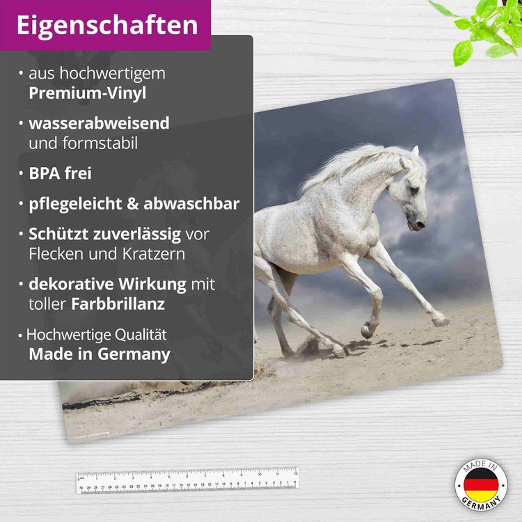 Produktbild: Cover-your-desk Schreibtischunterlage f&uuml;r Kinder und Erwachsene Galoppierende Pferde - wei&szlig;e Schimmel, aus hochwertigem Vinyl , 60 x 40 cm
