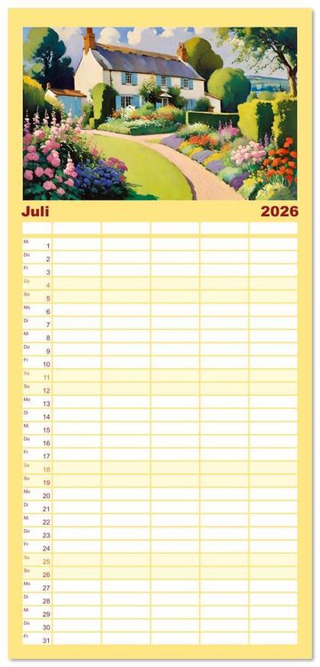 Produktbild: Familienplaner 2026 - Englische Cottages mit 5 Spalten (Wandkalender, 21 x 45 cm) CALVENDO