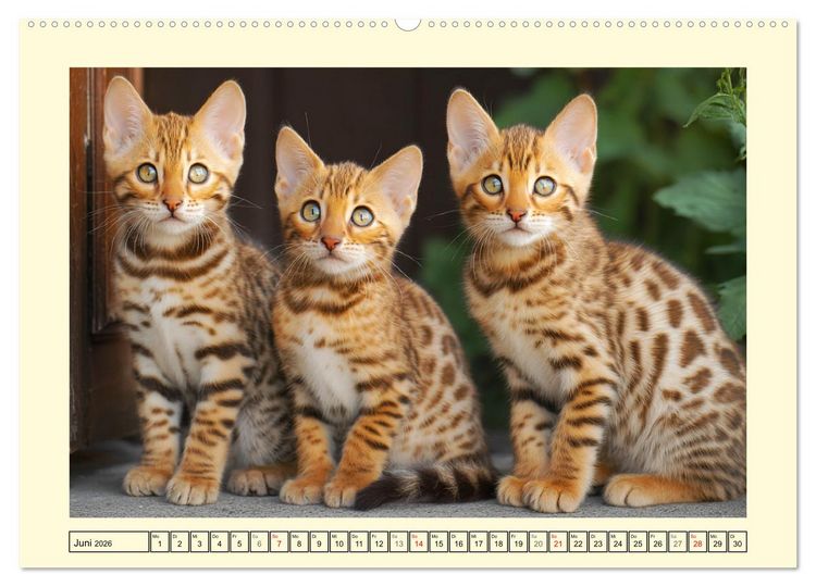 Produktbild: Bengalkatzen. Der elegante Mini-Leopard im Garten (hochwertiger Premium Wandkalender 2026 DIN A2 quer), Kunstdruck in Hochglanz