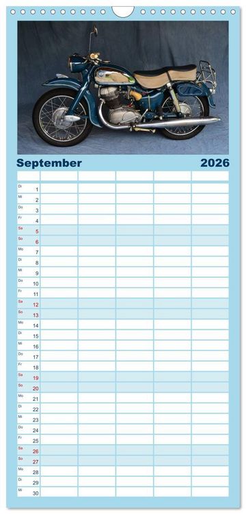 Produktbild: Familienplaner 2026 - Deutsche Motorrad Oldtimer mit 5 Spalten (Wandkalender, 21 x 45 cm) CALVENDO