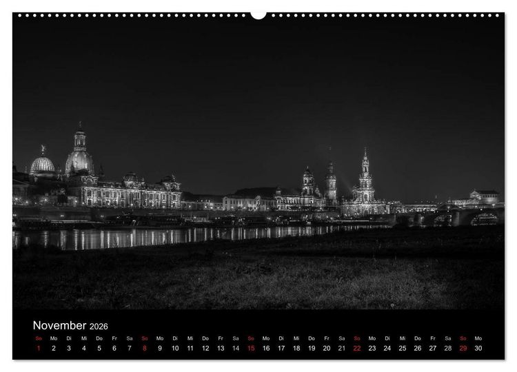 Produktbild: Dresden - Elbflorenz bei Nacht (hochwertiger Premium Wandkalender 2026 DIN A2 quer), Kunstdruck in Hochglanz