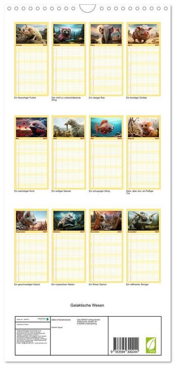 Produktbild: Familienplaner 2027 - Galaktische Wesen mit 5 Spalten (Wandkalender, 21 x 45 cm) CALVENDO