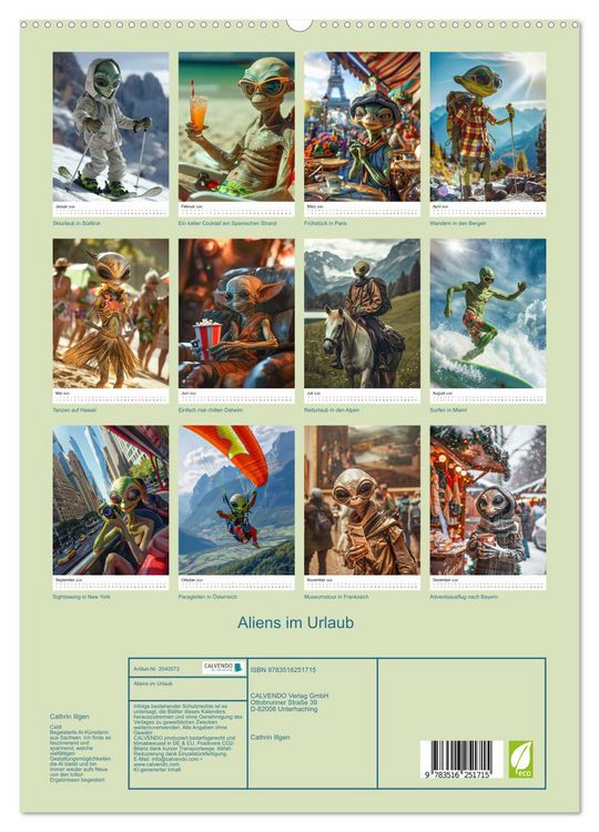 Produktbild: Aliens im Urlaub (hochwertiger Premium Wandkalender 2026 DIN A2 hoch), Kunstdruck in Hochglanz