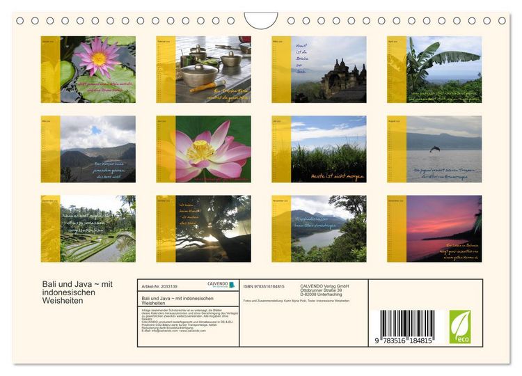 Produktbild: Bali und Java ~ mit indonesischen Weisheiten (Wandkalender 2026 DIN A4 quer), CALVENDO Monatskalender