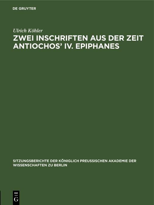 Produktbild: Zwei Inschriften aus der Zeit Antiochos' IV. Epiphanes
