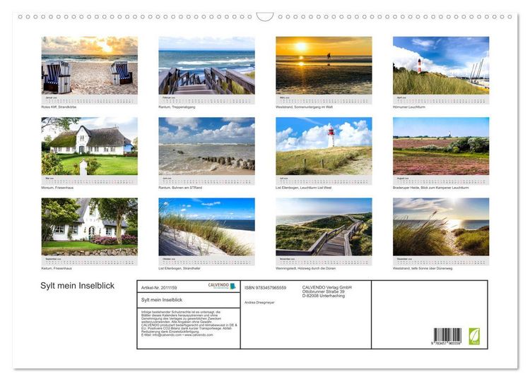 Produktbild: Sylt mein Inselblick (Wandkalender 2026 DIN A2 quer), CALVENDO Monatskalender