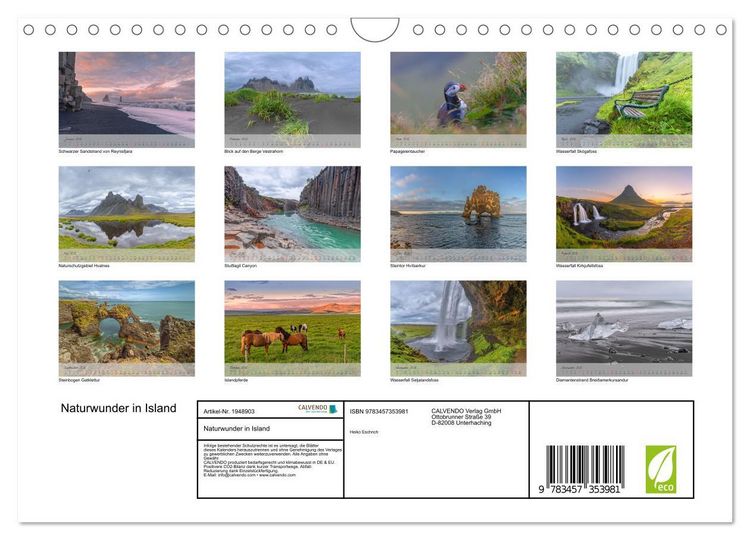 Produktbild: Naturwunder in Island (Wandkalender 2026 DIN A4 quer), CALVENDO Monatskalender