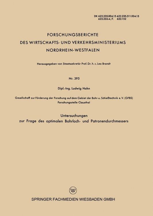 Produktbild: Untersuchungen zur Frage des optimalen Bohrloch- und Patronendurchmessers