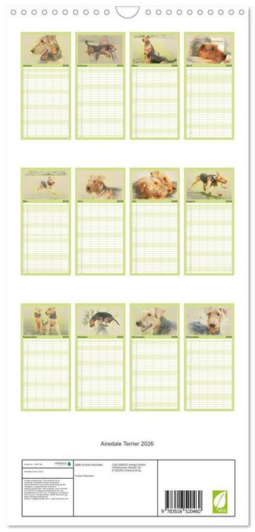 Produktbild: Familienplaner 2026 - Airedale Terrier 2026 mit 5 Spalten (Wandkalender, 21 x 45 cm) CALVENDO