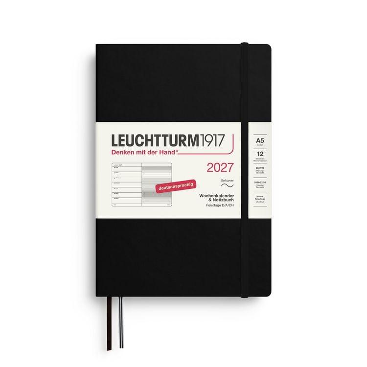 Produktbild: Wochenkalender & Notizbuch Medium (A5) 2027, Softcover, Schwarz, Deutsch