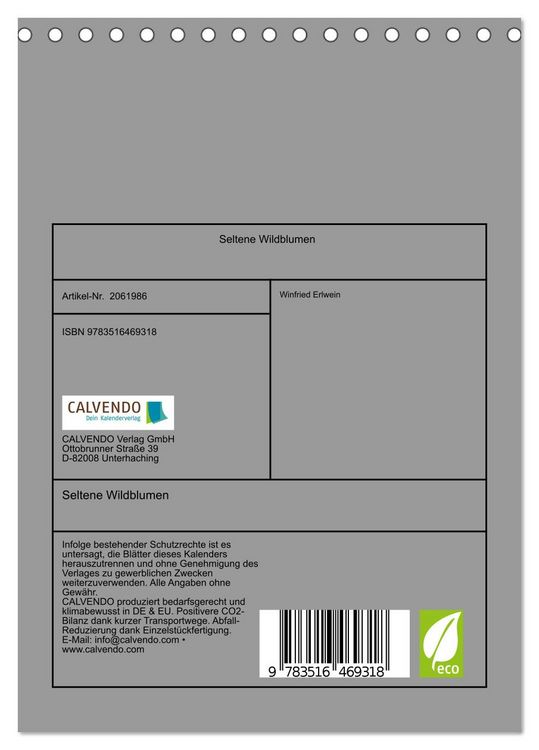 Produktbild: Seltene Wildblumen (Tischkalender 2026 DIN A5 hoch), CALVENDO Monatskalender