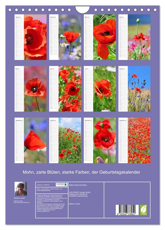 Produktbild: Mohn, zarte Bl&uuml;ten, starke Farben, der Geburtstagskalender (Wandkalender 2026 DIN A4 hoch), CALVENDO Monatskalender